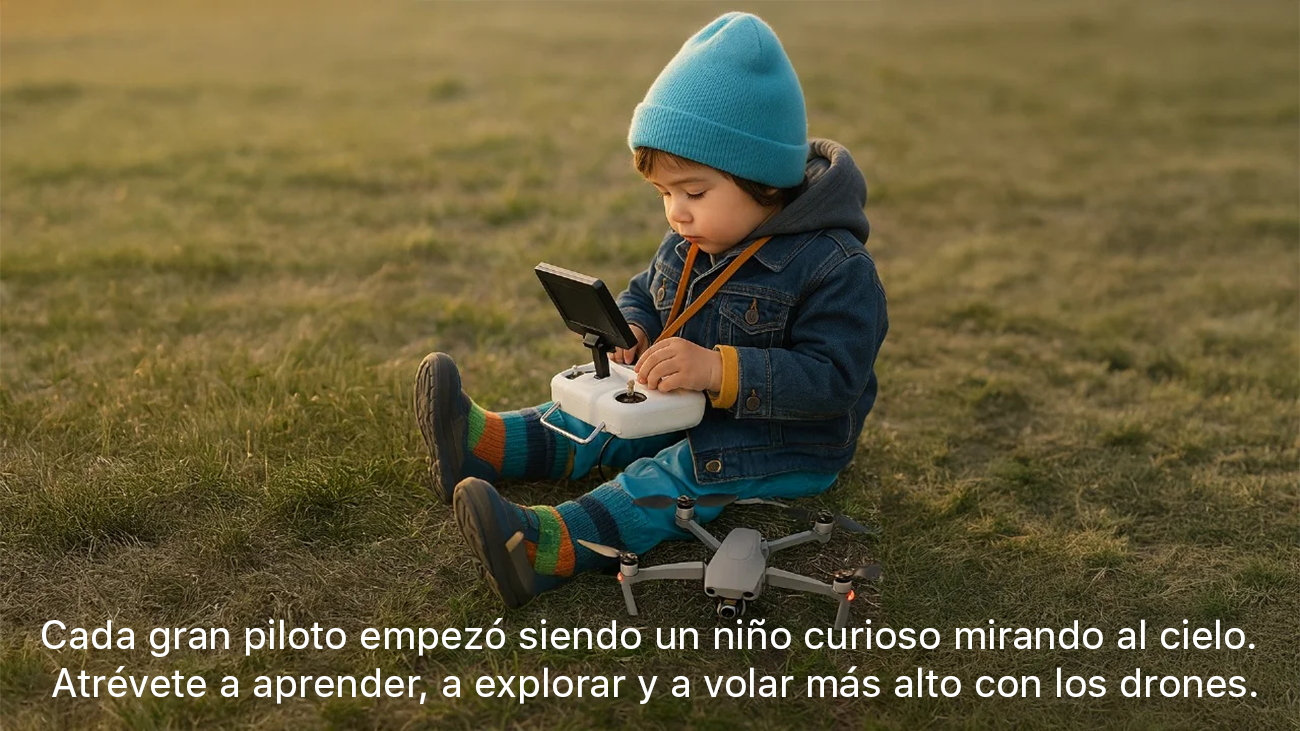 Alumno operando un dron en práctica de campo